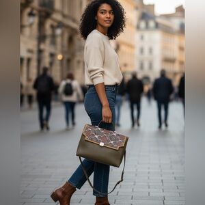 Kelly Wynne designer Olive and Python Print Satchel